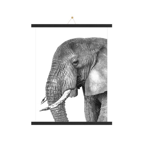 인테리어 우드 족자 + 코끼리A 포스터 + 끈 랜덤발송 세트, 블랙