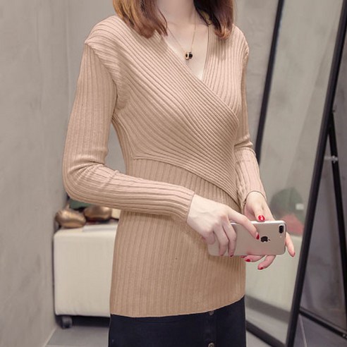 임산부 출산 외출용 넥 크로스 스웨터 긴팔 수유복