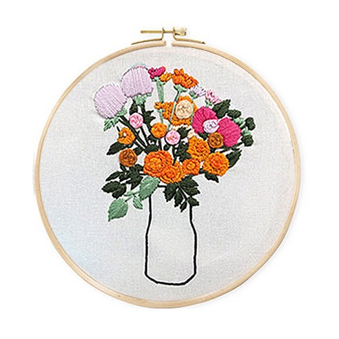 코쿼드 DIY 초보자용 십자수 프랑스자수 패키지 세트 20cm, 1세트, 투명화병