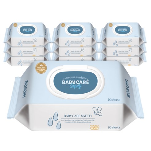 보솜이 베이비케어 안심 유아물티슈 캡형, 70매, 10팩