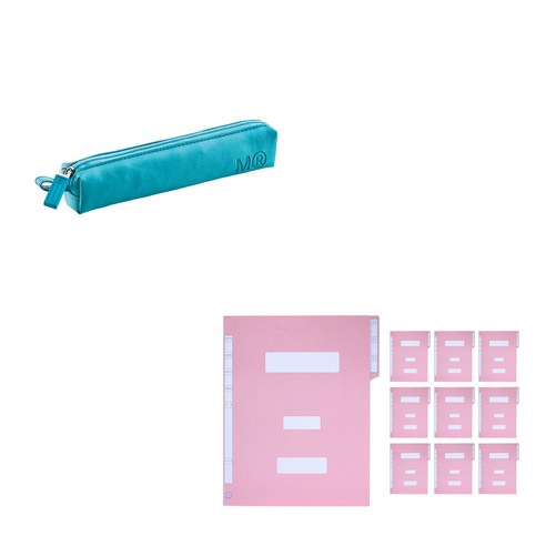 미켈리우스 캔디 칼라 XXS 필통 파우치 + 청운 종이 정부화일 10p 세트, 청록 (파우치),  분홍(화일), 1세트