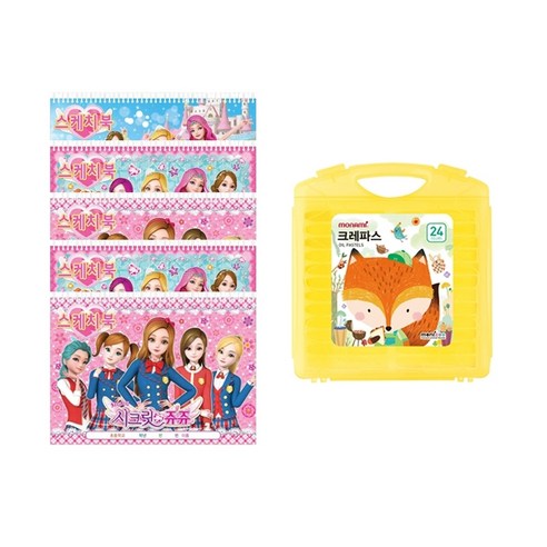 시크릿쥬쥬 스케치북 5p + 모나미 모니주 가방파스 24색 세트, 랜덤발송(스케치북), 중성(가방파스), 1세트