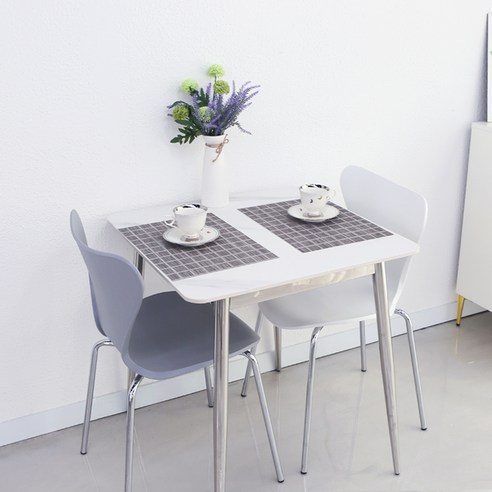 참갤러리 미드센추리 모던 정사각 700 2인용 세라믹 식탁 + 의자 2p 세트 방문설치, 무광마블화이트(식탁), 화이트, 그레이(의자)