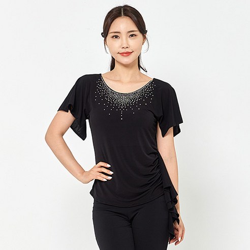 댄스도매 날개 보석 티셔츠 LDT28300, 검정