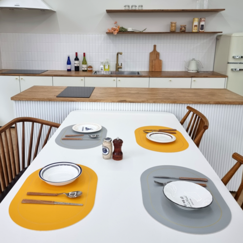 미니모 양면 식탁 테이블매트, 옐로우 + 그레이, 45 x 30 cm, 4개