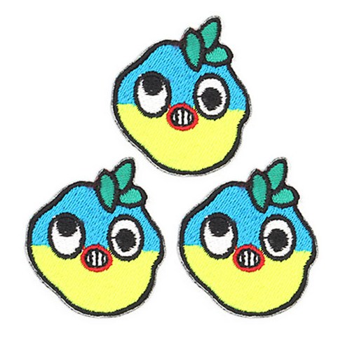 열접착식 복어 와펜, 3개, 형광옐로우 + 블루