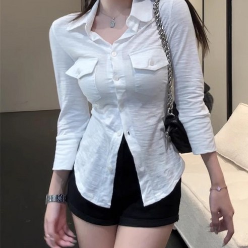 어썸풀 여성용 리버스 크롭 셔츠 A25SPST121922