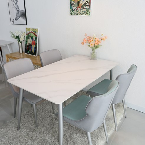참갤러리 로아 6인 세라믹 1600 식탁 + 의자 4P 세트 방문설치, 화이트(식탁), 민트, 그레이(의자)