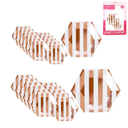 파티쇼 메탈릭 스트라이프 접시 로즈골드 25cm 12p + 20cm 12p 파티 테이블 접시세트, 1세트