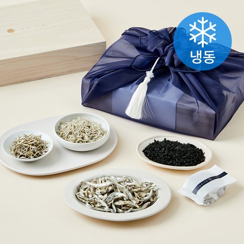 앵강마켓 남해 명품 죽방렴 멸치 세멸 120g + 소멸 100g + 중멸 100g + 미역 20g x 4개입 프리미엄 2호 선물세트 + 쇼핑백 (냉동), 1세트
