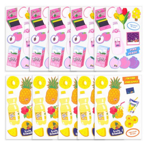 루카랩 후르츠 리무버 스티커 2종 x 5p 세트, D(피치, 파인애플), 1세트