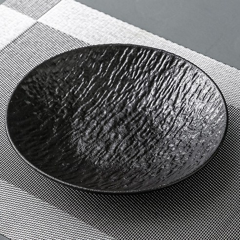오엔리빙 젠스타일 디너 상차림 스크럽 원형 접시, 스톤블랙, 1개