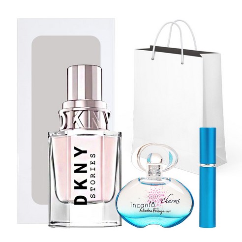 DKNY 스토리즈 EDP 30ml + 인칸토 참 미니어처 5ml + 향수공병 블루 + 종이쇼핑백, 1세트