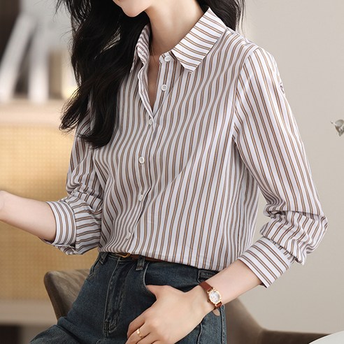 레몬소울 여성용 사르 스트라이프 카라 셔츠