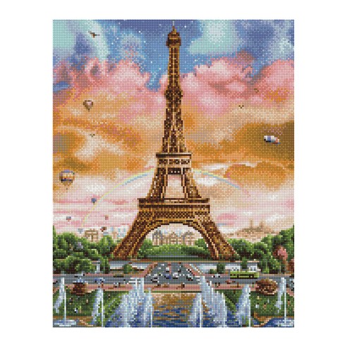 아이러브페인팅 DIY 보석 십자수 키트 에펠탑과 열기구, 혼합색상, 1개