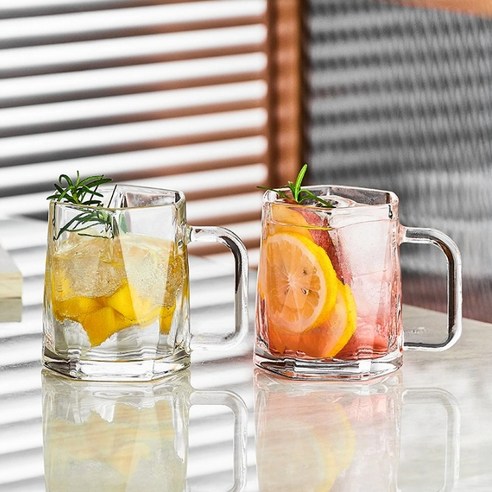 아메리칸로드 각진 데일리 손잡이 유리컵 300ml RK2326, 투명, 2개