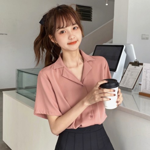 여성용 샌디 카라넥 반팔 블라우스