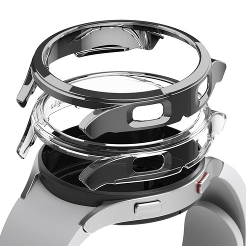 링케 스마트워치 슬림 하드 케이스 44mm, 클리어 + 다크 크롬