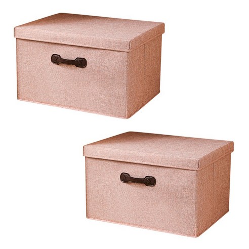 접이식 손잡이 패브릭 수납정리함 2P, 핑크, M(40 x 30 x 25 cm), 2개