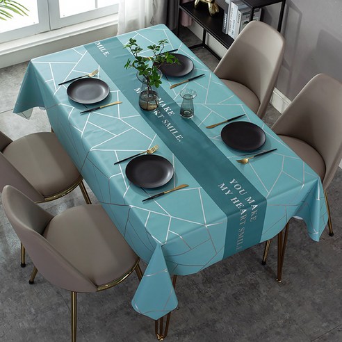 알럽홈 미들 포인트라인 식탁보, 기하학 블루, 137 x 80 cm