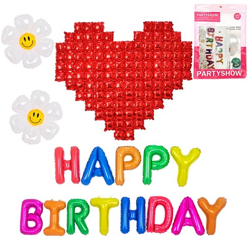 파티쇼 빅하트 레드 기념일 생일컬러풀 데이지 풍선 세트, 레드 + 컬러풀, 1세트