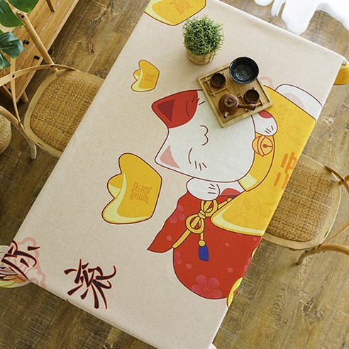 마켓A 행운의고양이 린넨 식탁보, TYPE2, 110 x 170 cm