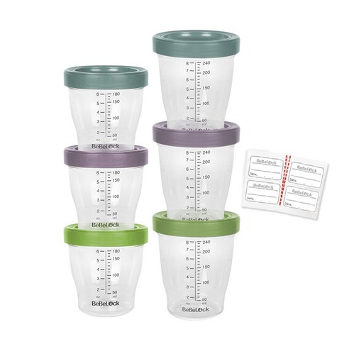 포네르 트라이탄 이유식 용기 180ml x 3종 + 240ml x 3종 세트, 블루그레이, 레드빈, 올리브, 1세트