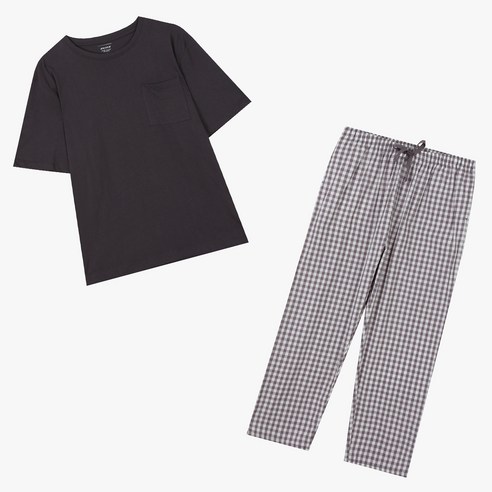 편안함이 스며드는 휴식의 동반자, 애니바디 면 반팔 라운지 잠옷 세트