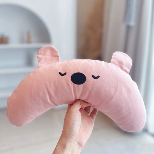 댕이와냥이 반려동물 곰돌이 반달 꿀잠베개, 핑크