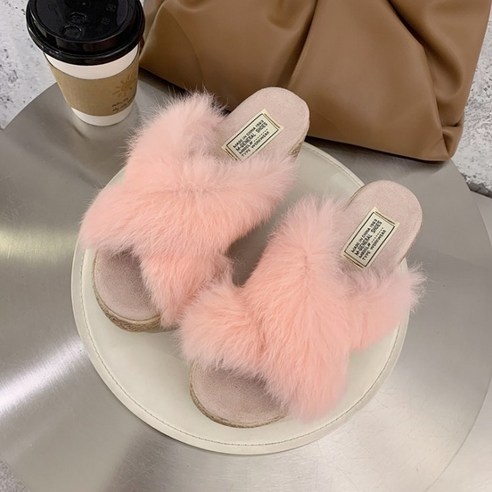 빈슈 여성용 키높이 털 슬리퍼 8.5cm