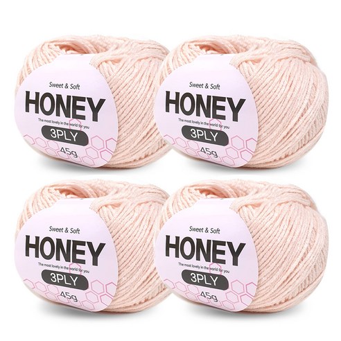 니뜨 허니 3ply 뜨개실 45g x 4p + 무료 도안 세트, 06 연살구