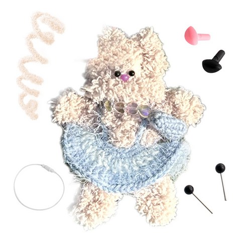 yarna 철사인형 + 핀타입 인형눈 4mm x 2p + 컬러미니삼각코 2종 + 컬러와이어링 모루 냥이 고양이 인형 만들기 세트, 1세트, 베이지 + 화이트 + 블랙 + 핑크
