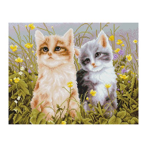 아이러브페인팅 DIY 보석십자수 캔버스형 동물 40 x 50 cm, 풀밭 속 아기고양이, 1개