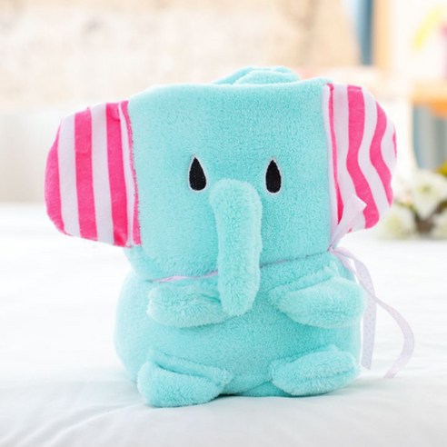 센스팟 귀여운 동물 캐릭터 극세사 무릎담요, 핑크줄무니 코끼리