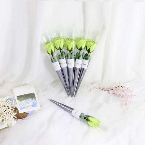 노블리 비누꽃 장미 한송이 6p, 라이트그린