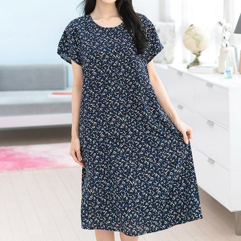 코튼원 여성용 그라운드 인견 반팔원피스 잠옷