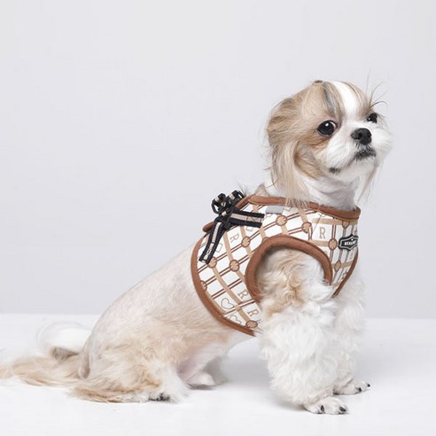 RealPet 강아지 하트 앤 별 조끼 하네스, BEIGE