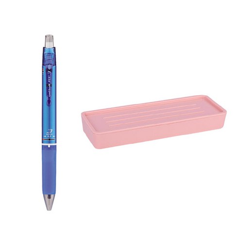 유니볼 RE 지워지는 볼펜 3색 5타입 0.5mm + 델리 누사인 2단 펜트레이 세트, 라이트블루(볼펜), 핑크(펜트레이), 1세트