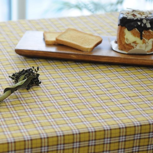 하임앤하임 빈티지체크 레트로 식탁보, 옐로우 + 브라운, 105 x 105 cm