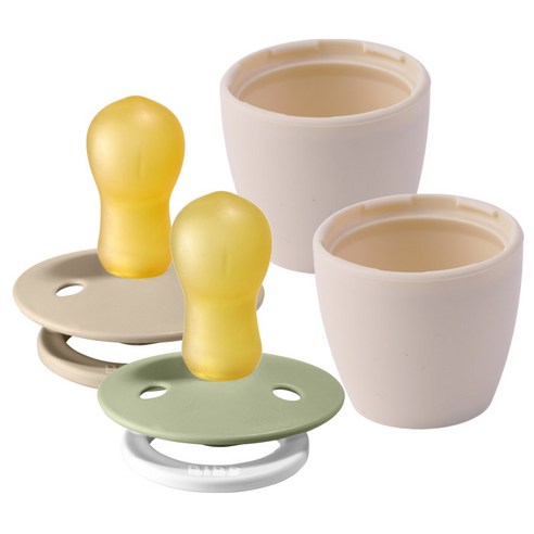BIBS 컬러 고무 쪽쪽이 2종 + 화분캡 2p 세트, 3단계, 샌드 + 세이지나이트(쪽쪽이), 아이보리(화분캡)
