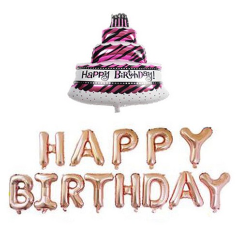 이모쿠비 생일파티풍선 케이크 가랜드세트, 로즈골드, 1세트