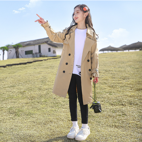 오렌지다몸 여아용 사선포켓 6버튼 트렌치코트