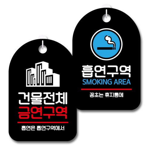 뭉키데코 안내 표지판 블랙 2종 세트, S7_091(건물전체 금연구역, 흡연구역), 1세트