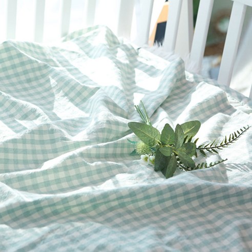 순면 체크 홑이불 여름아기 이불 분리형, 민트