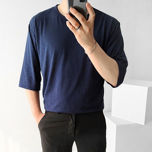 더클래식 남성용 7부 린넨 데일리 반팔 티셔츠