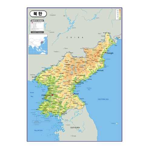 지도닷컴 코팅형 북한 지형지도 소 78 x 110 cm, 1개