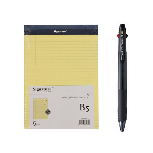 시그니처 리갈패드 B5 5p + 유니볼 제트스트림 다크계열 3색 볼펜 0.38mm, 리갈패드(옐로우), 볼펜(랜덤발송), 1세트
