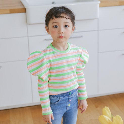 라라아망 여아용 네온캔디 퍼프티셔츠