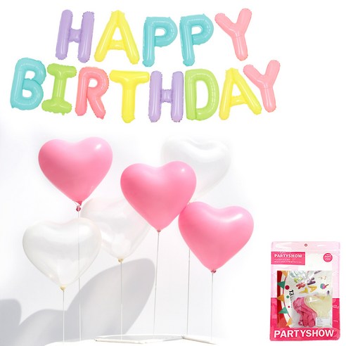 파티쇼 하트 마카롱 슬림 메시지 생일 세트, 핑크, 1세트