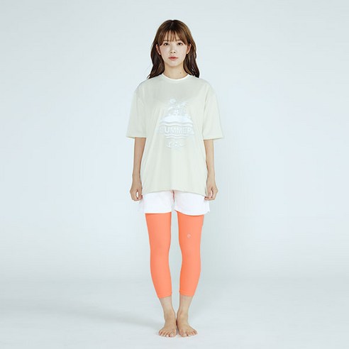 솔레일 여성용 로코 루즈핏 반팔 티셔츠 + 3부 비치 팬츠 + 7부 워터 레깅스 래쉬가드 세트